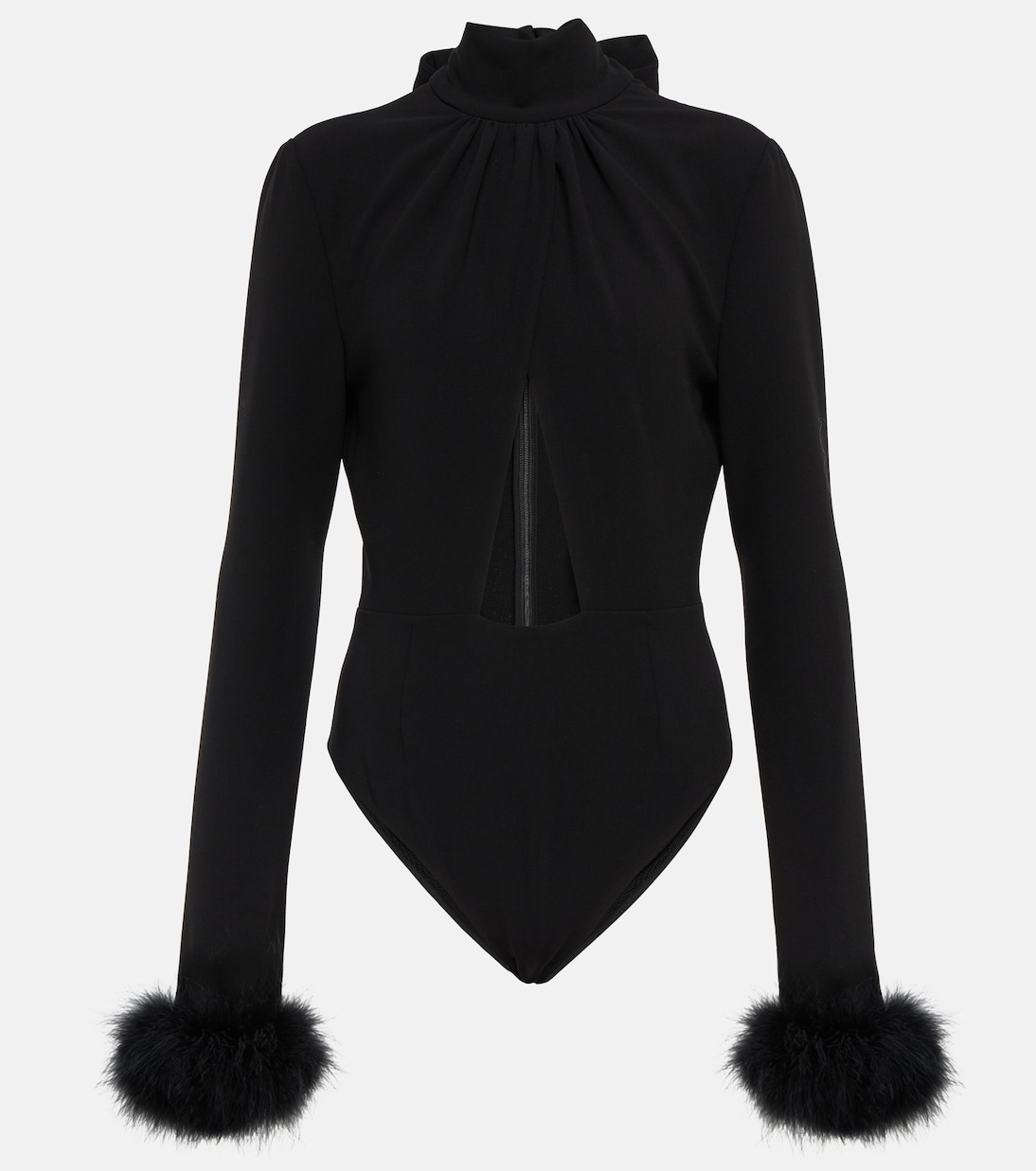 

Боди с вырезом, отделкой из перьев Magda Butrym, черный