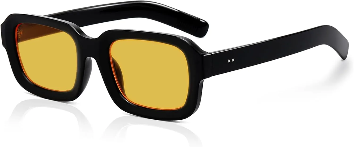 

Ретро-солнцезащитные очки квадратной формы для женщин и мужчин, модные толстые прямоугольные солнцезащитные очки в стиле 90-х. Винтажные очки SevenColor, Black/Orange