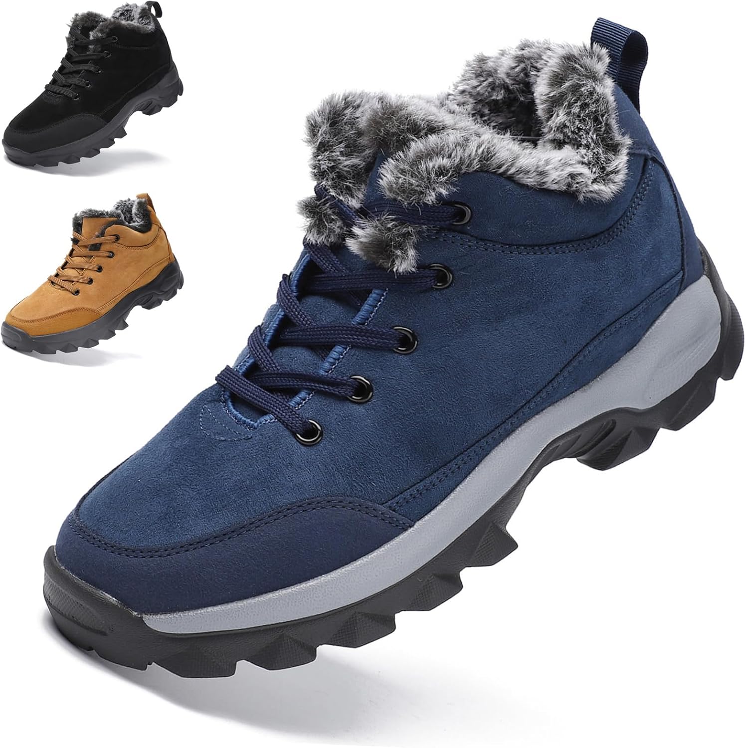 

Мужские зимние замшевые ботинки на массивной подошве, теплые, удобные, легкие, водонепроницаемые, с нескользящей подошвой, круглым носком, шнуровкой, с подкладкой из меха, для прогулок и походов в холодную погоду Wyuetra, синий