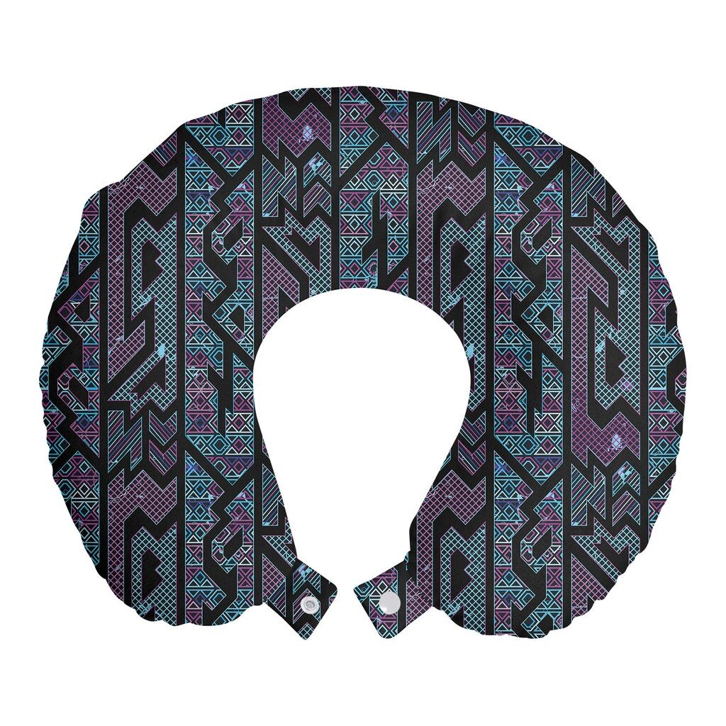 

ABAKUHAUS Modern Travel Pillow Neck Support, геометрический сюрреалистический орнамент, пенопластовые дорожные принадлежности для самолетов и автомобилей, 30x30 см, темно-голубой и разноцветный