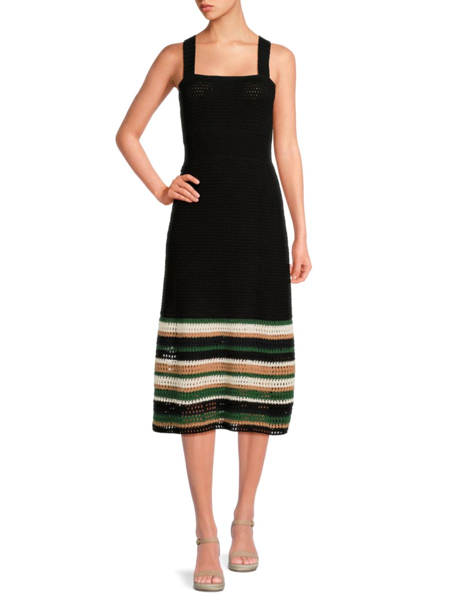 

Платье А-силуэта с квадратным вырезом, связанное крючком Jason Wu, черный мульти