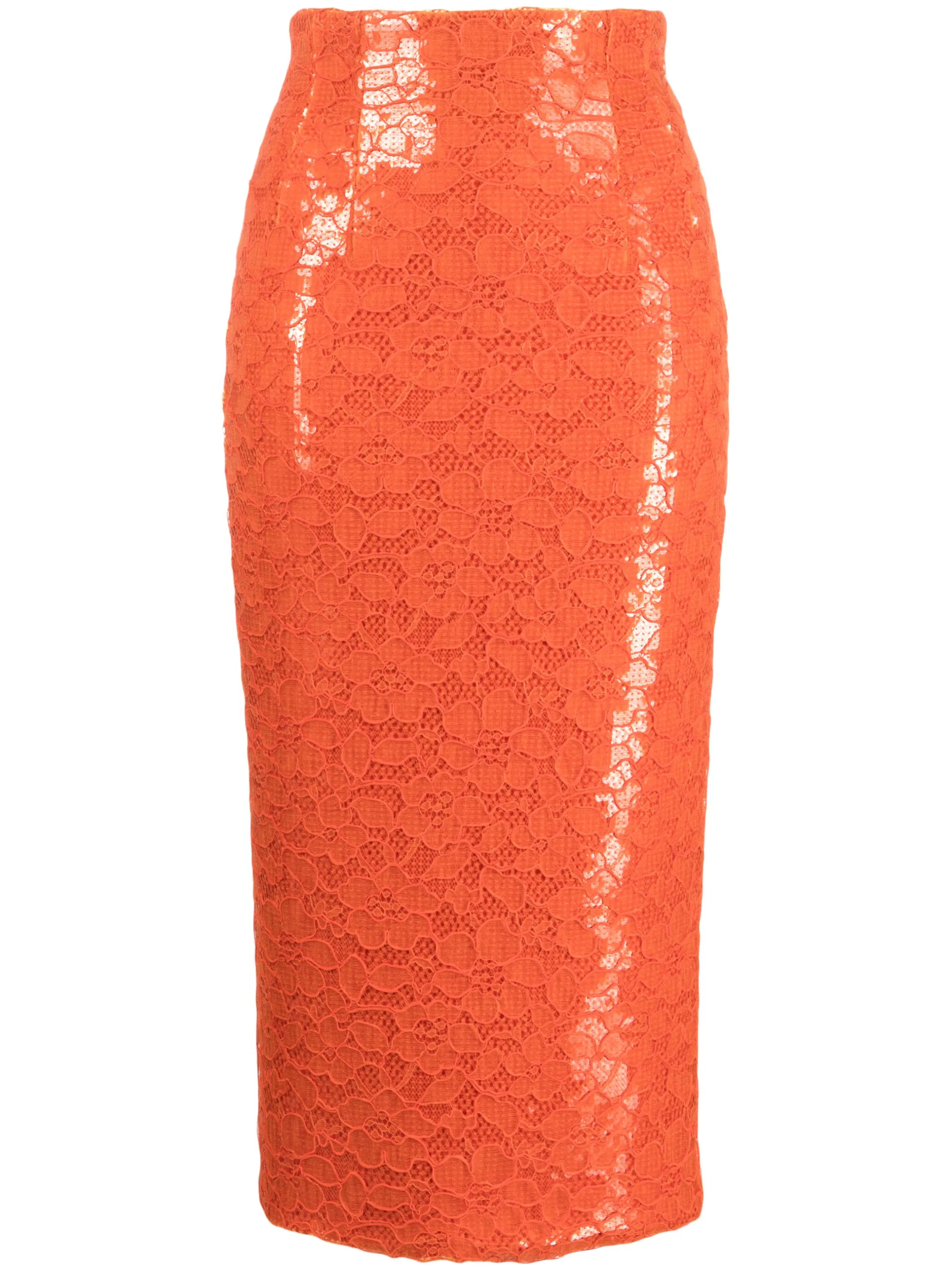 

Кружевная юбка миди Laquan Smith, оранжевый
