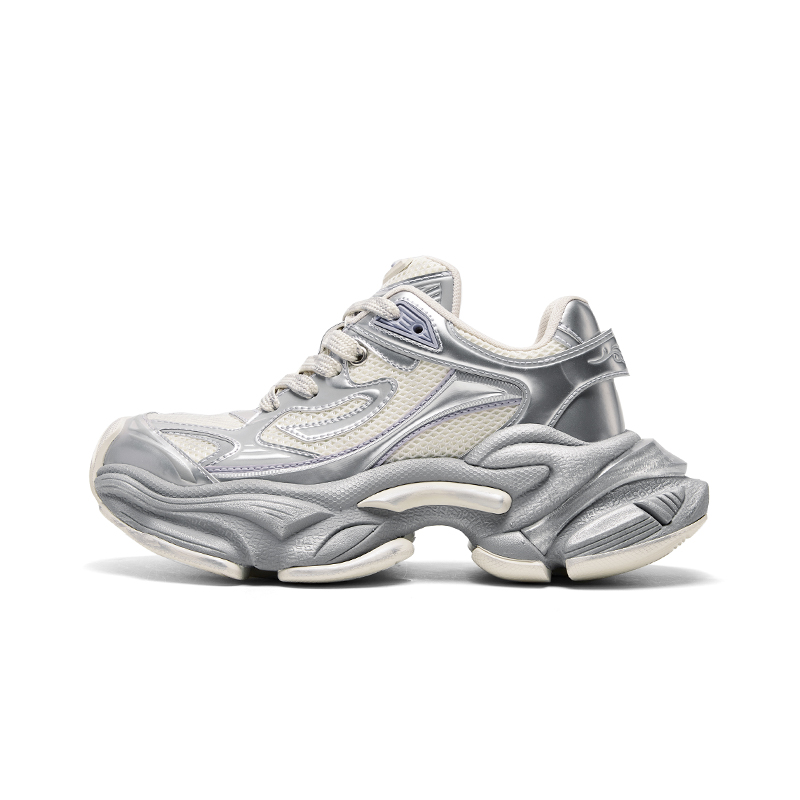 

CHERYKALLY Сверкающие серебряные противоскользящие дышащие устойчивые к износу утолщенные кроссовки с амортизацией Time Swirl для увеличения роста унисекс, цвет Shimmering Silver