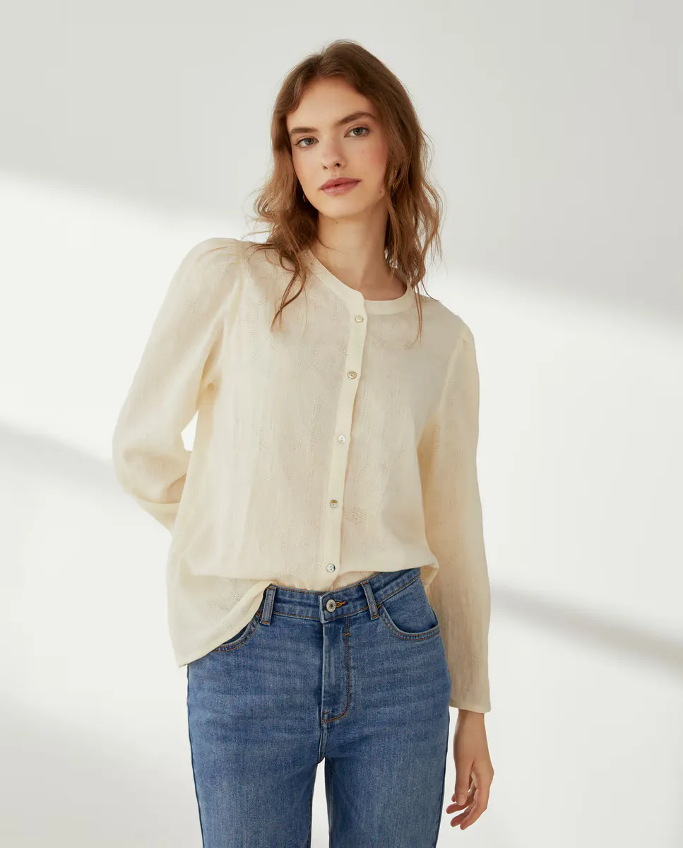 

Жаккардовая блузка с длинными рукавами Southern Cotton, цвет 120 Crudo