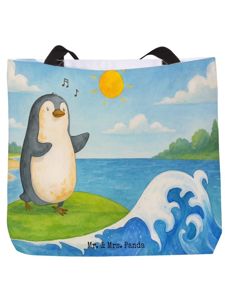 

Mr. & Mrs. Panda Сумка-шоппер с изображением пингвина-серфера, без слогана, белого цвета