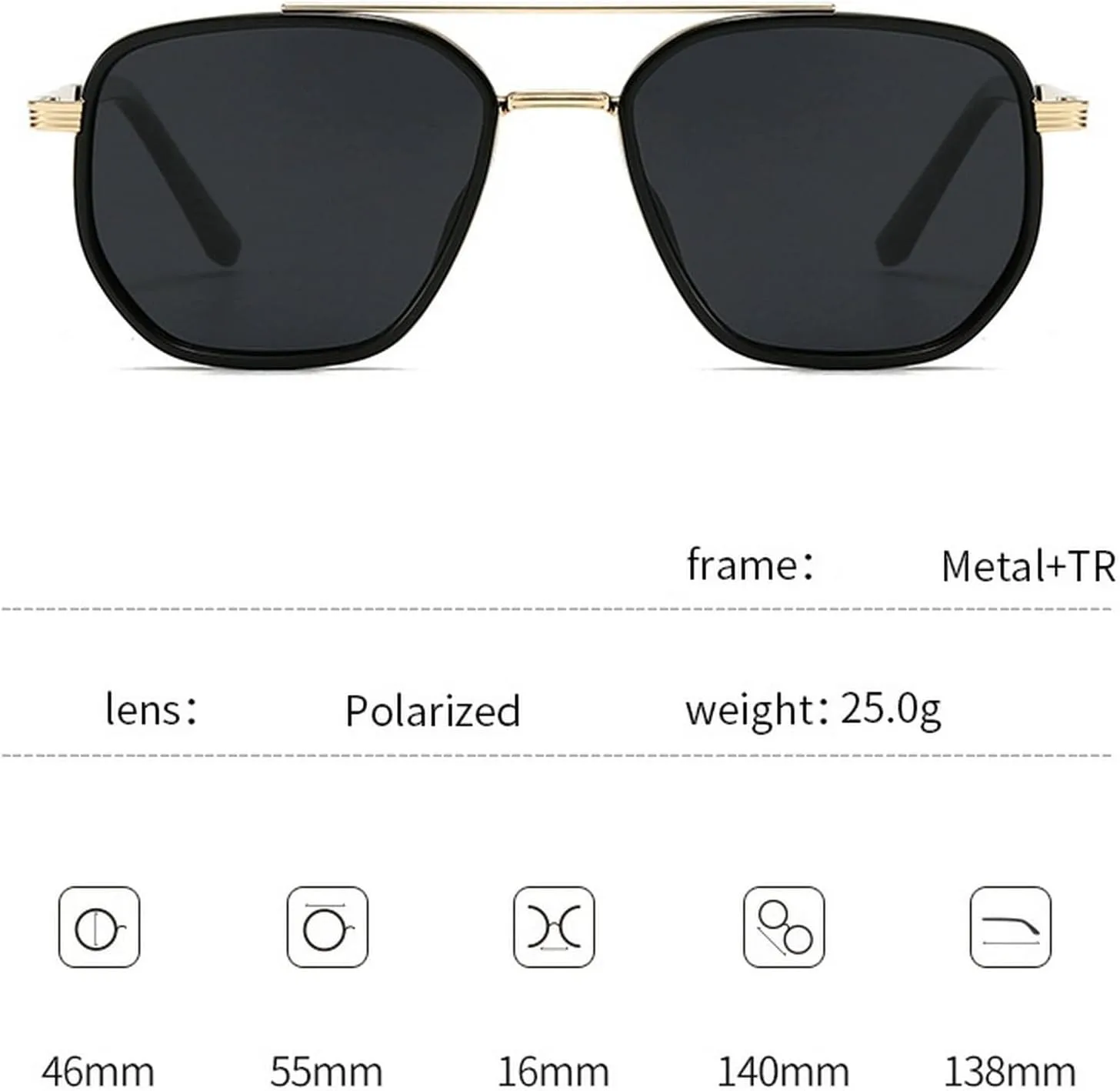 

Винтажные поляризованные солнцезащитные очки для мужчин, квадратная металлическая оправа, модный аксессуар для активного отдыха, двухлучевой дизайн mincl, Gray Blue