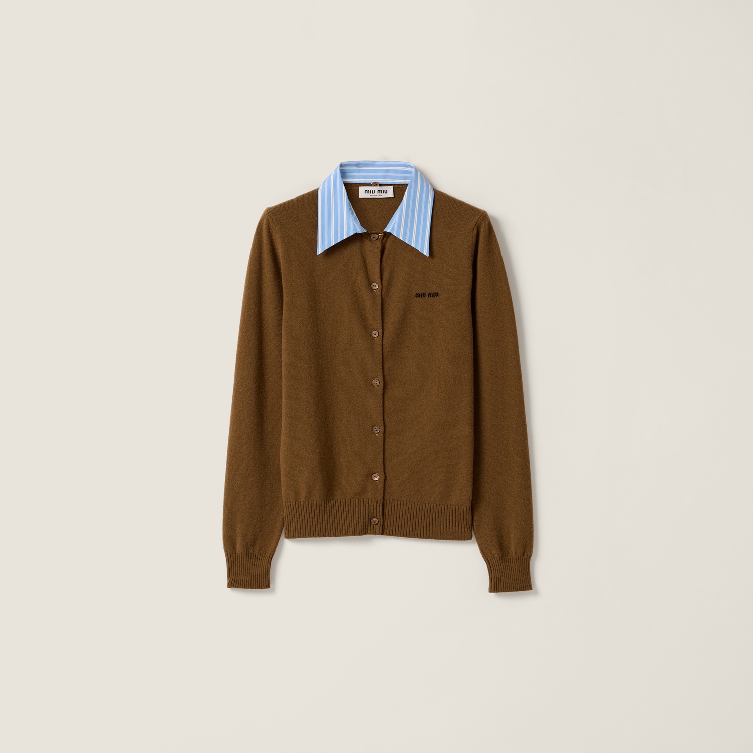 

Кашемировый кардиган с воротником MIU MIU, табак/небесно-голубой