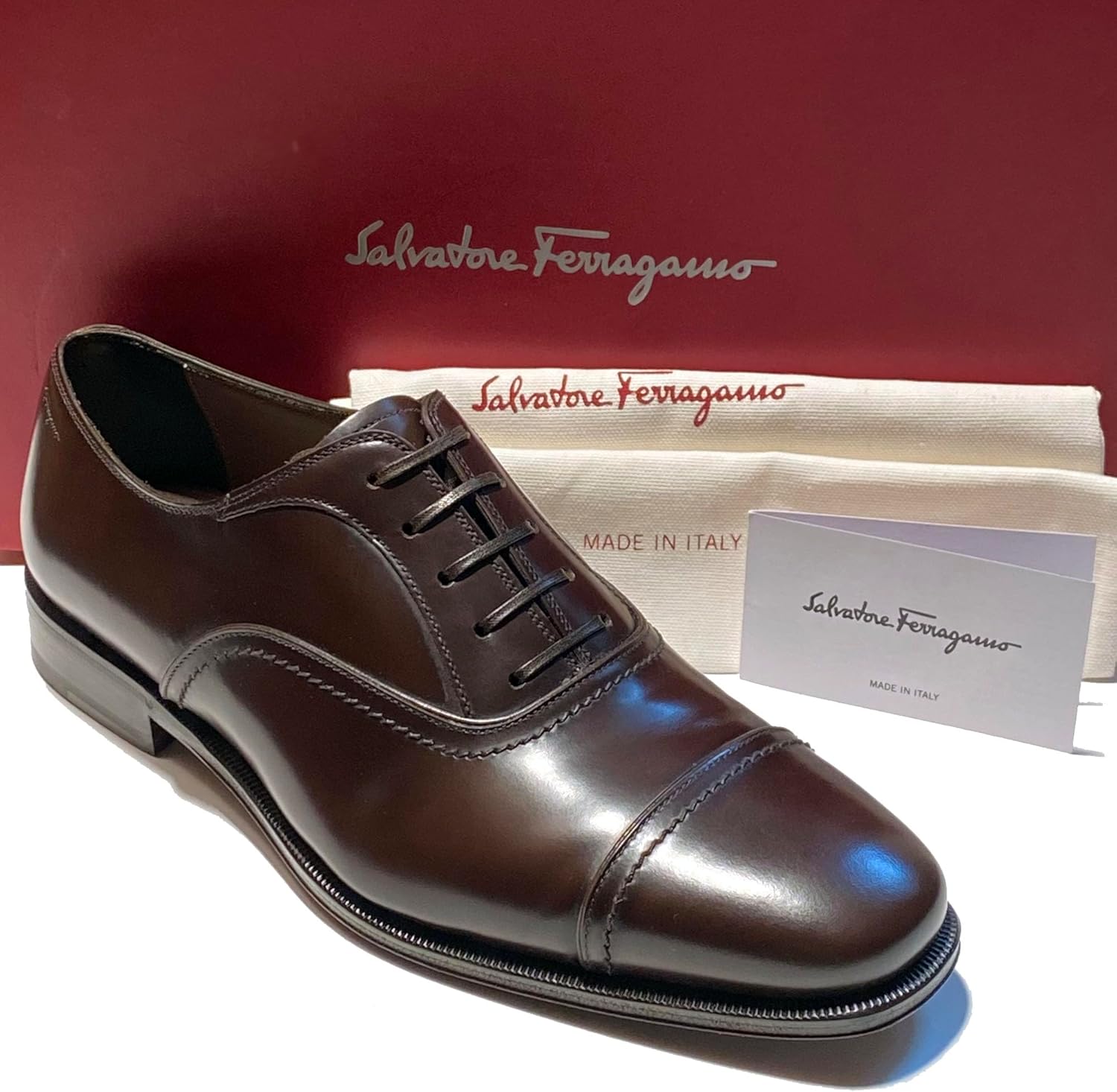 Кожаные оксфорды Ferragamo Seul с каплевым носком для мужчин, темно-коричневые вечерние туфли (Salvatore) — фото 4