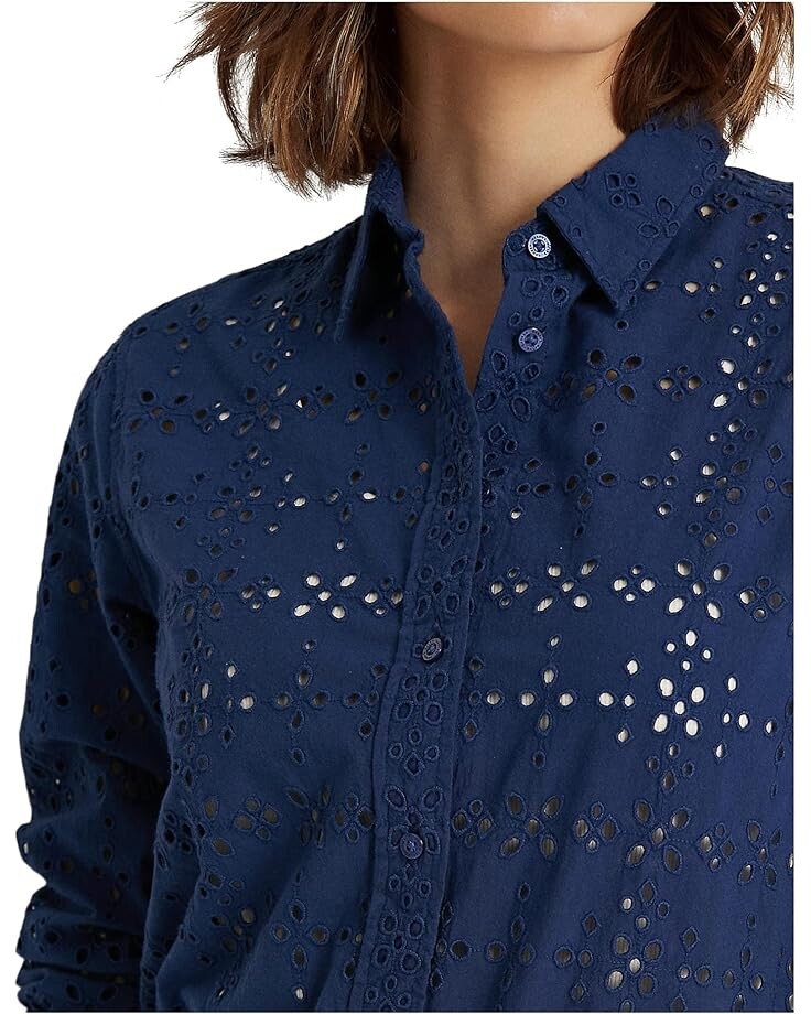 

Рубашка LAUREN Ralph Lauren Petite Eyelet Cotton Shirt, цвет Lapis Sea