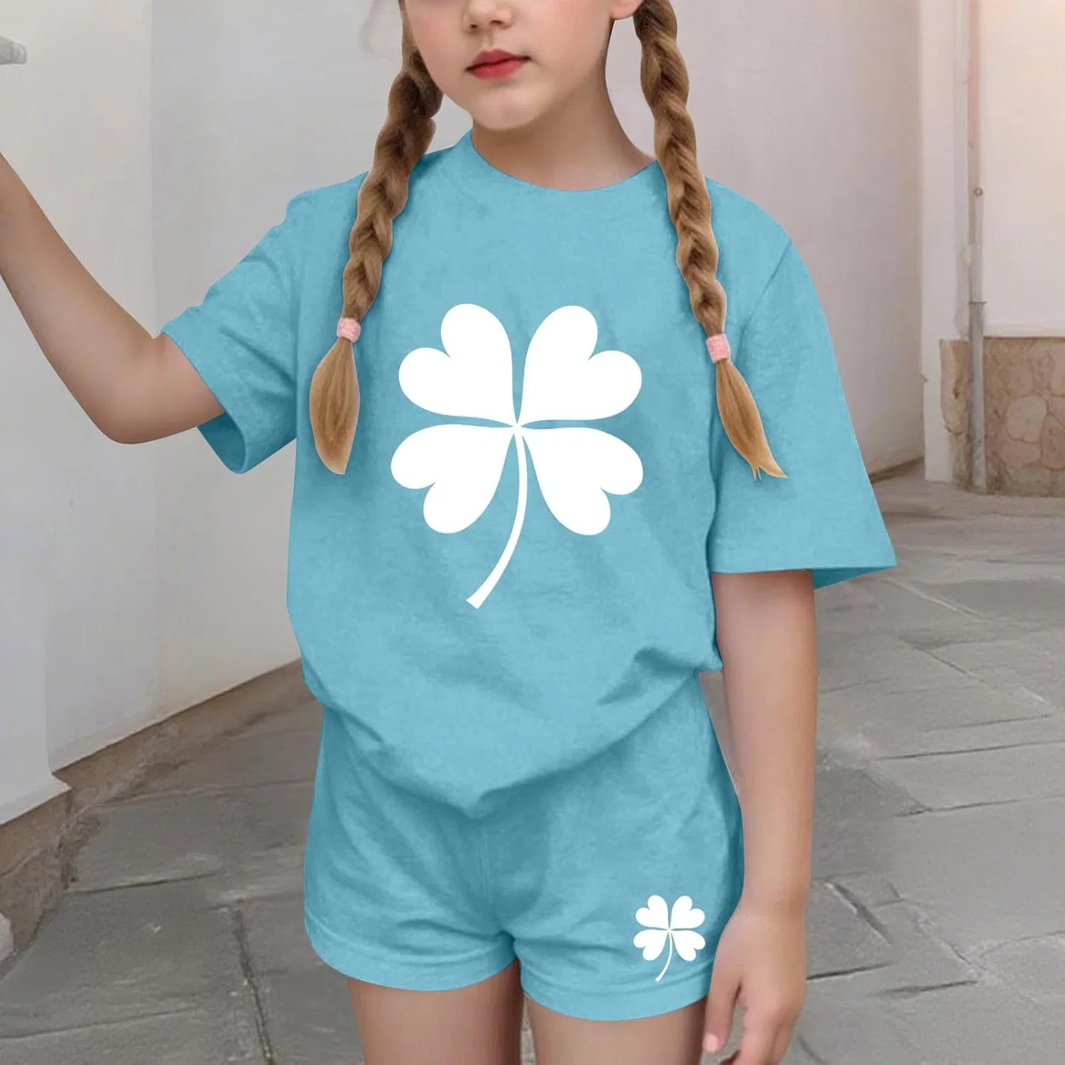 Детский спортивный костюм с принтом Shamrock, Zzalalana, 2 предмета, Blue — фото 2
