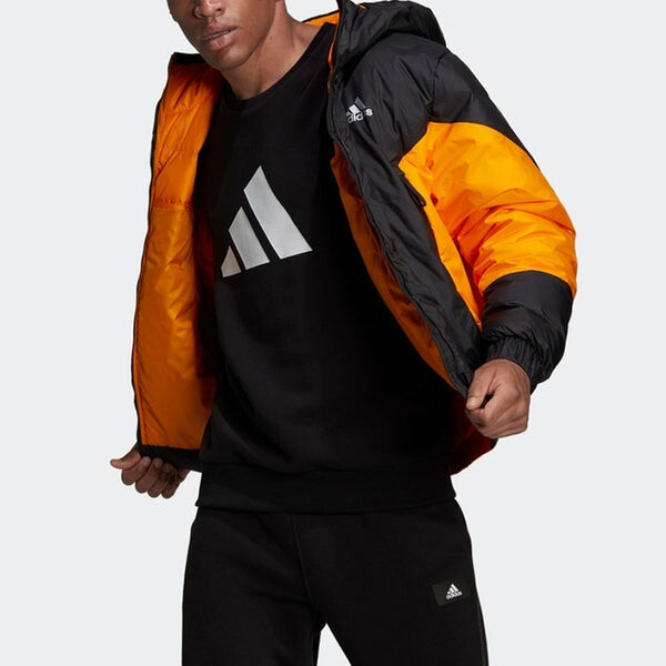 Пуховик Men's adidas Colorblock Outdoor Sports Stay Warm Hooded With Down Feather Black Jacket, черный — фото 2