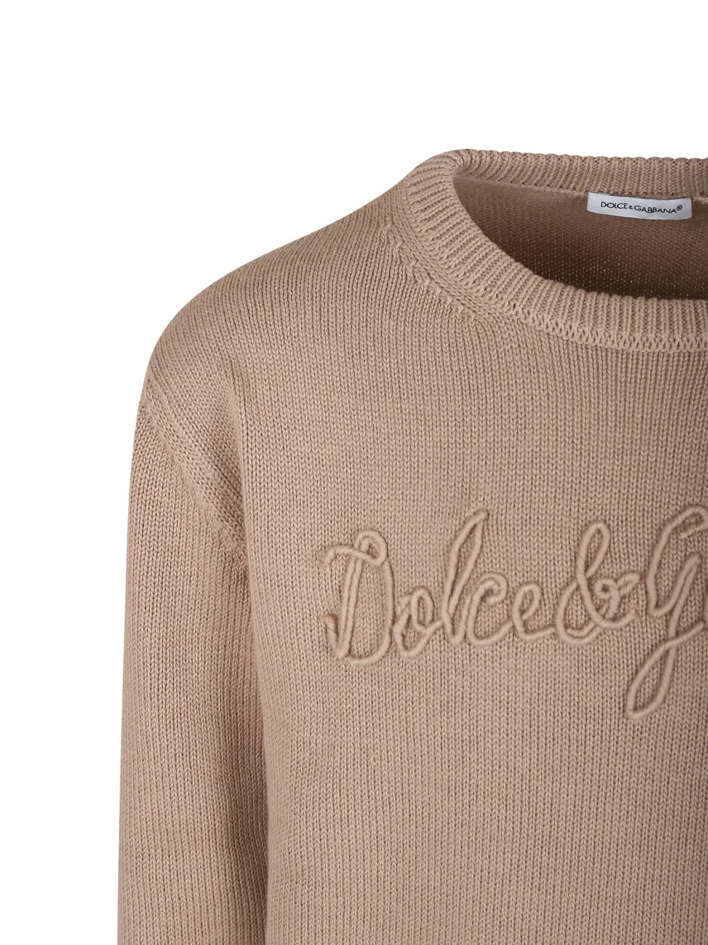 Джемпер с круглым вырезом и вышитым логотипом Dolce & Gabbana Kids, нейтральный — фото 3