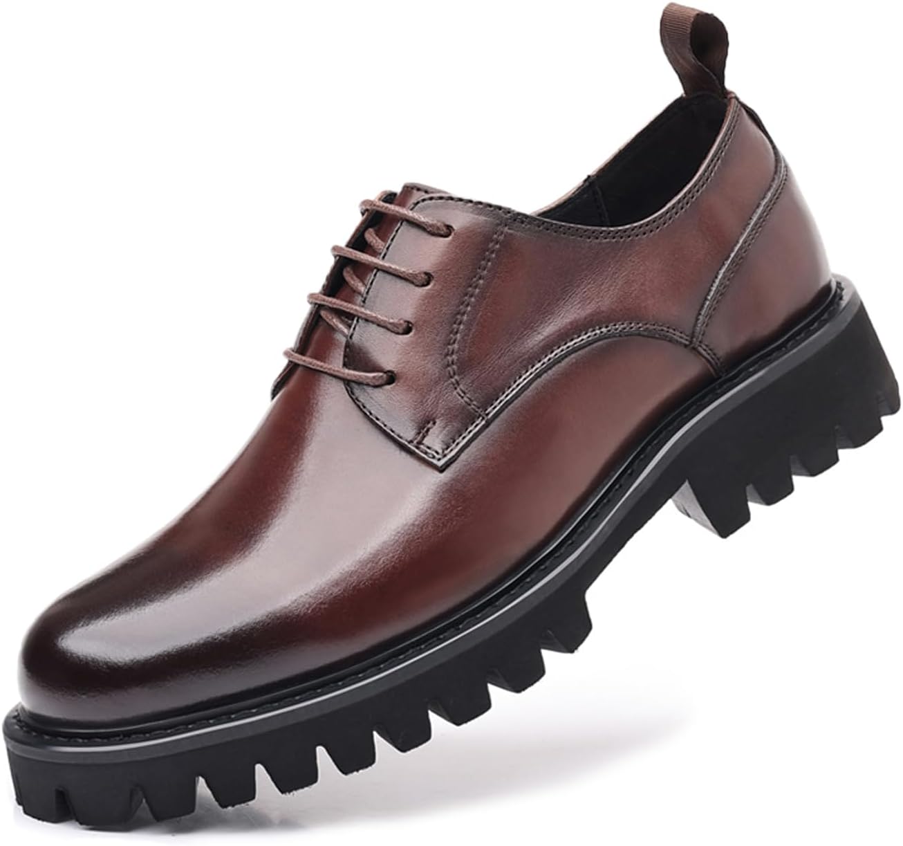 

Мужские оксфорды на платформе из лаковой кожи, классические с шнуровкой, с массивной подошвой, деловые и повседневные туфли, на устойчивом каблуке, с мягкой подошвой, удобные формальные оксфорды Lymphvity, коричневый