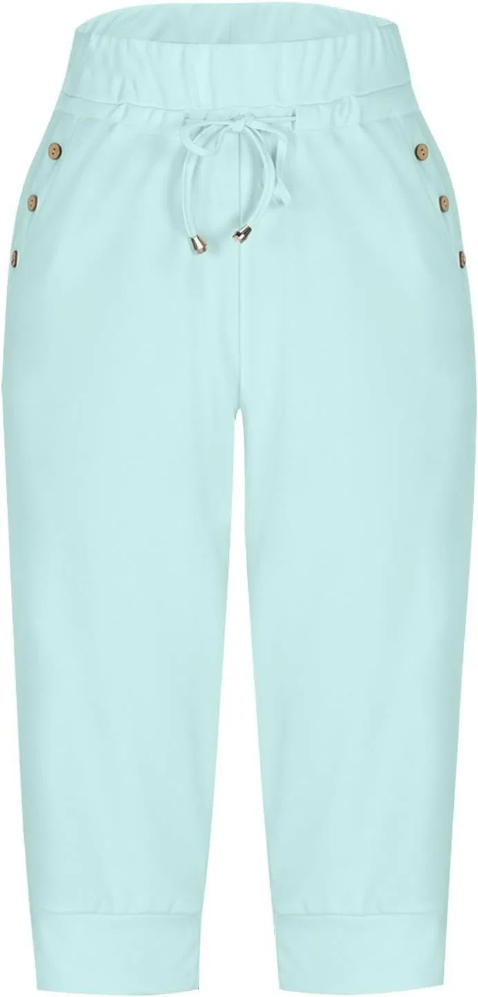 Капри для женщин с высокой талией, легкие, с карманами, Mint Green — фото 3