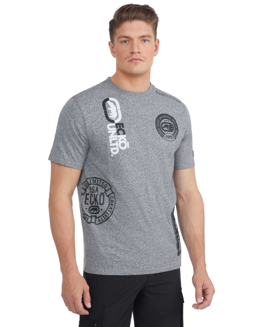 

Мужская трикотажная футболка с коротким рукавом в стиле университетской формы с нашивками Ecko Unltd, Marled Gray