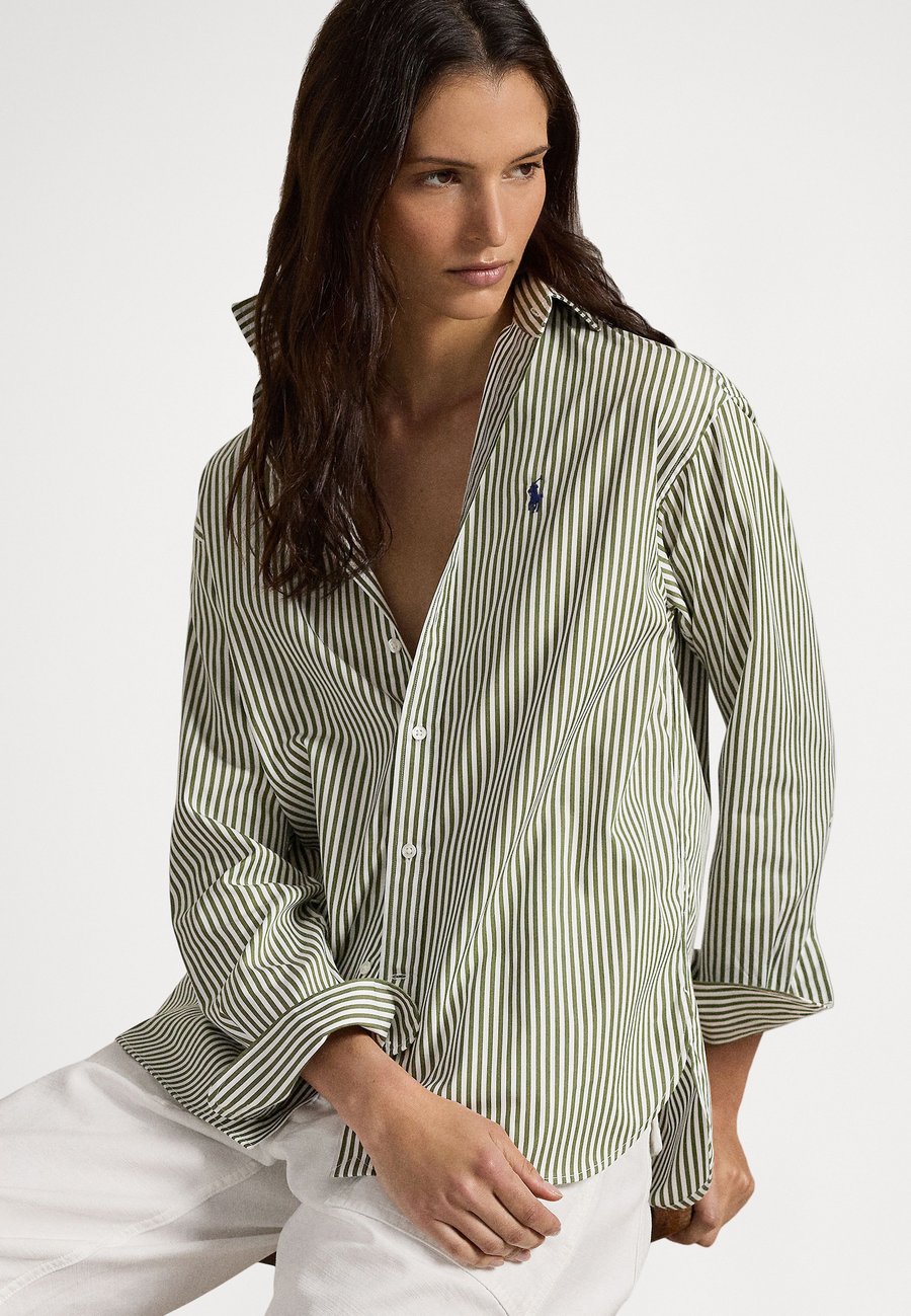 Блуза Polo Ralph Lauren RELAXED FIT STRIPED COTTON SHIRT, Olive/White/Olive — фото 4
