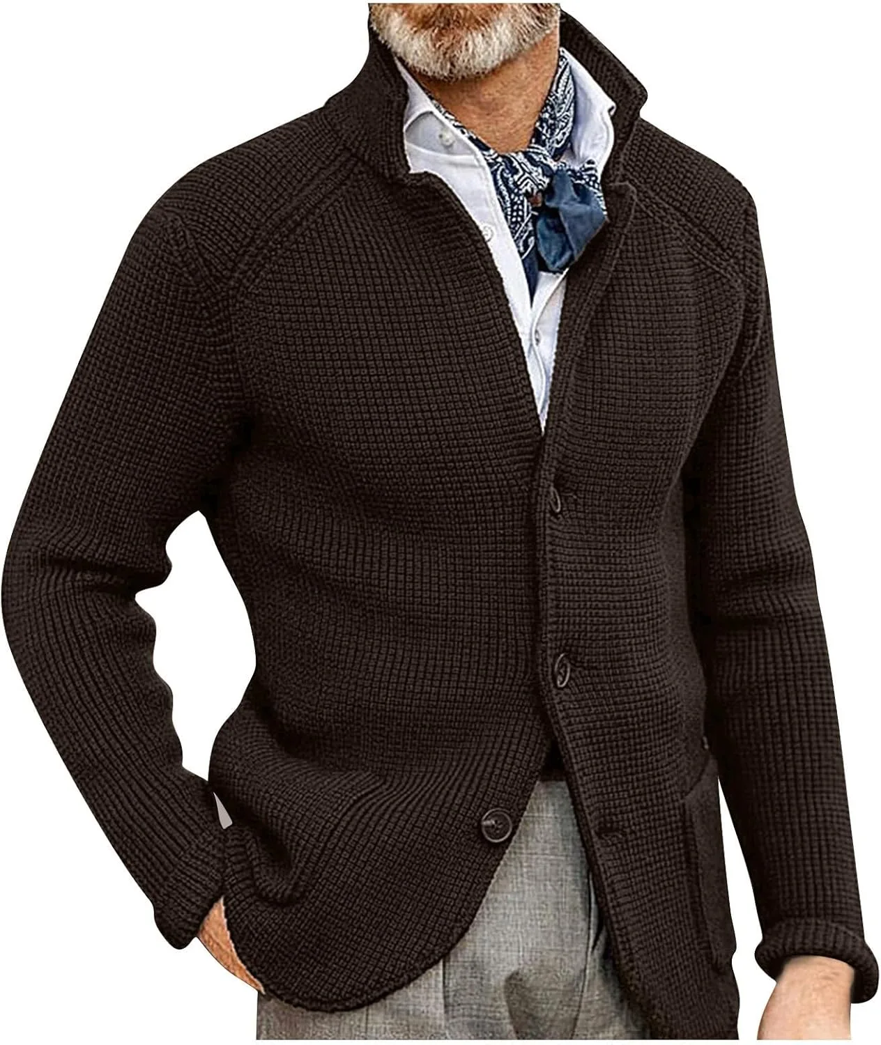 

Ymosrh мужской осенний кардиган, длинный рукав, пуловер, вязаный, однотонный, S-3XL