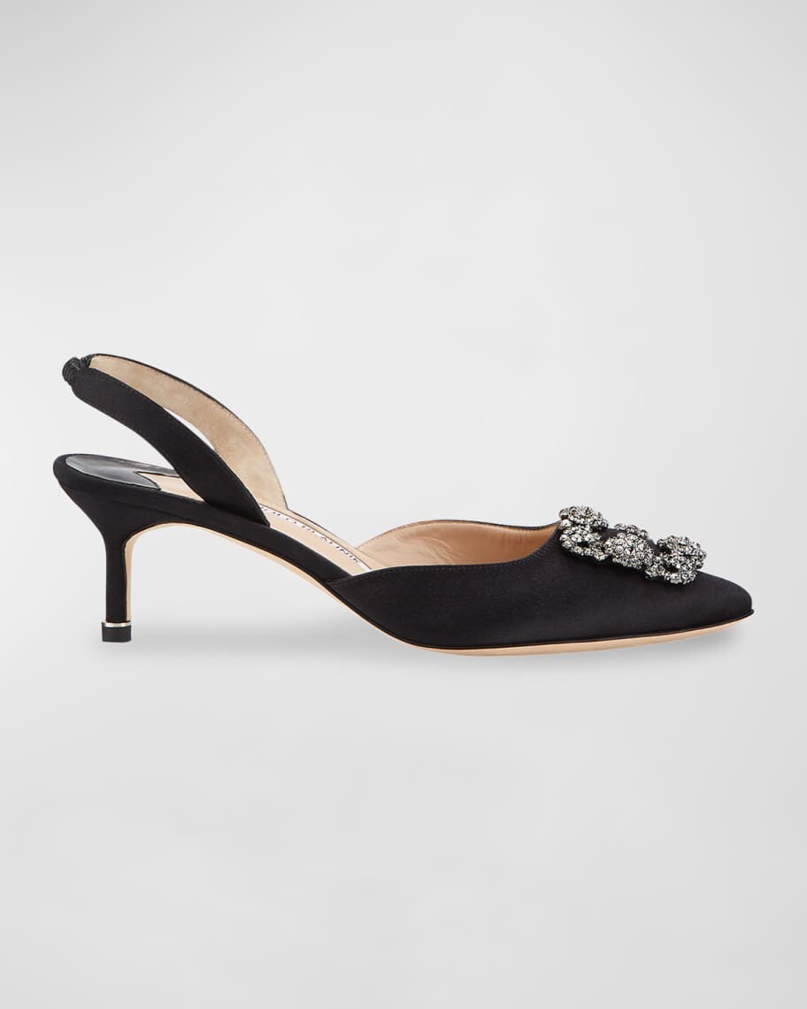 Атласные туфли-лодочки с ремешком на пятке Hangisi Kitten-Heel Manolo Blahnik — фото 3
