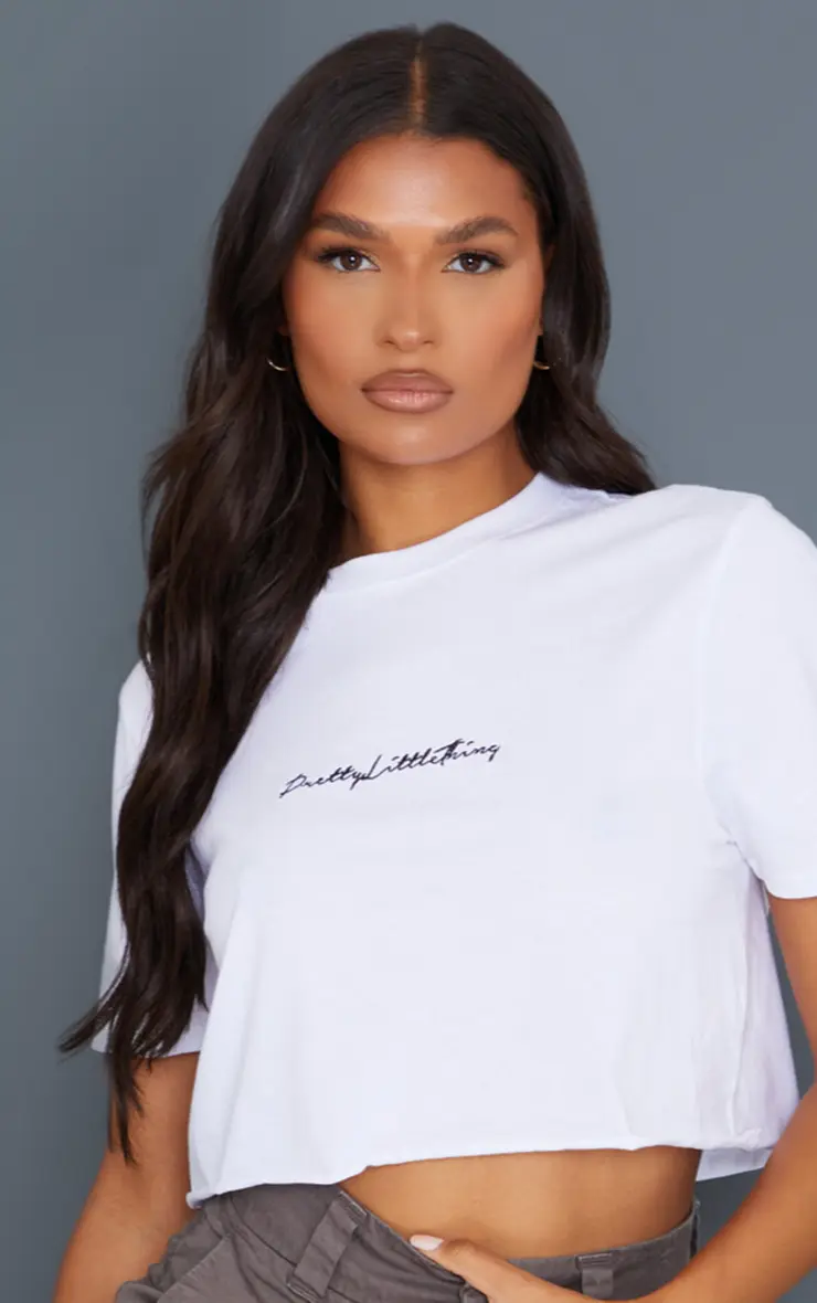 

PrettyLittleThing Белая укороченная хлопковая футболка оверсайз, Белый, PrettyLittleThing Белая укороченная хлопковая футболка оверсайз