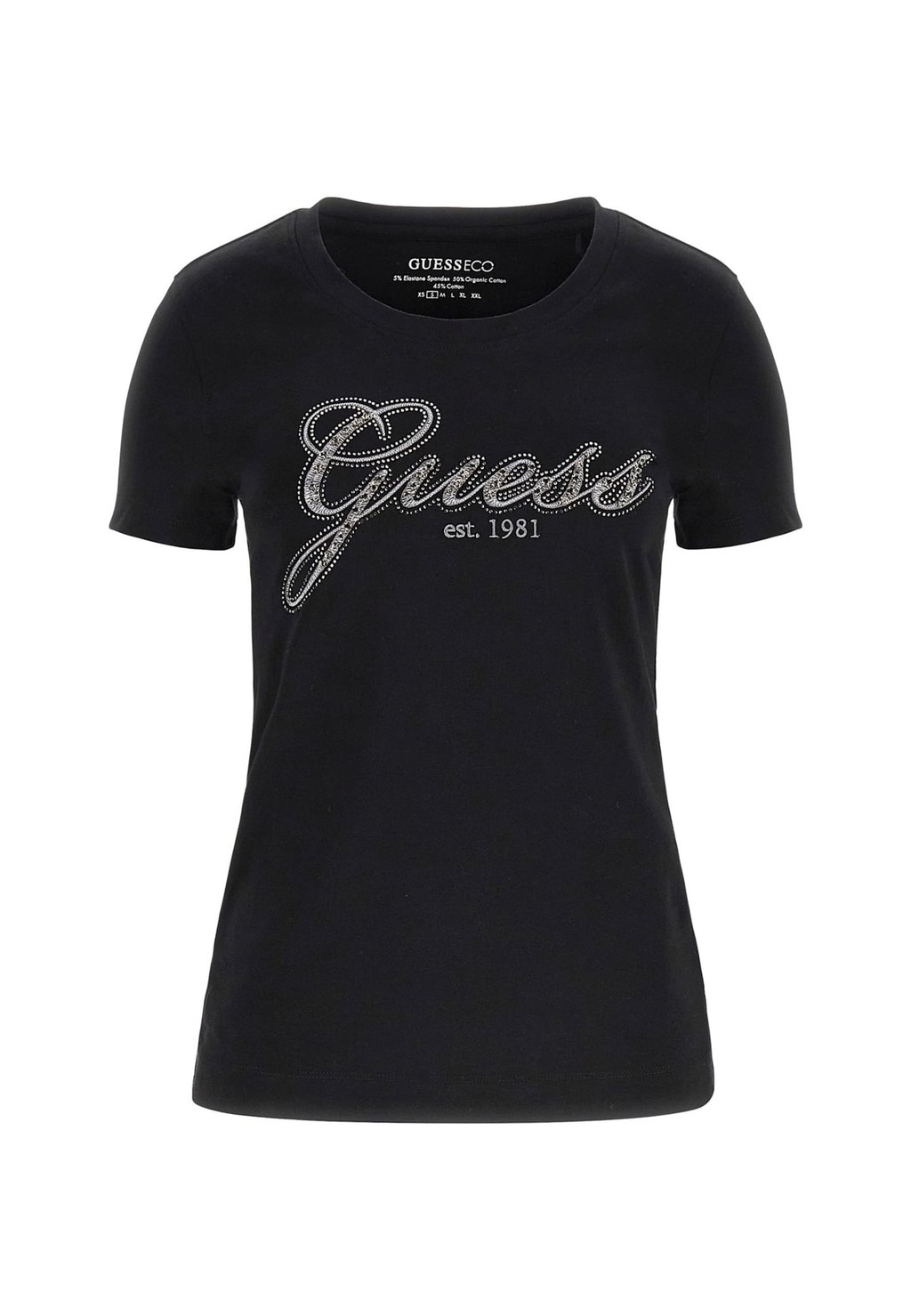 

Принт на футболке FRONTLOGO STRASS Guess, черный