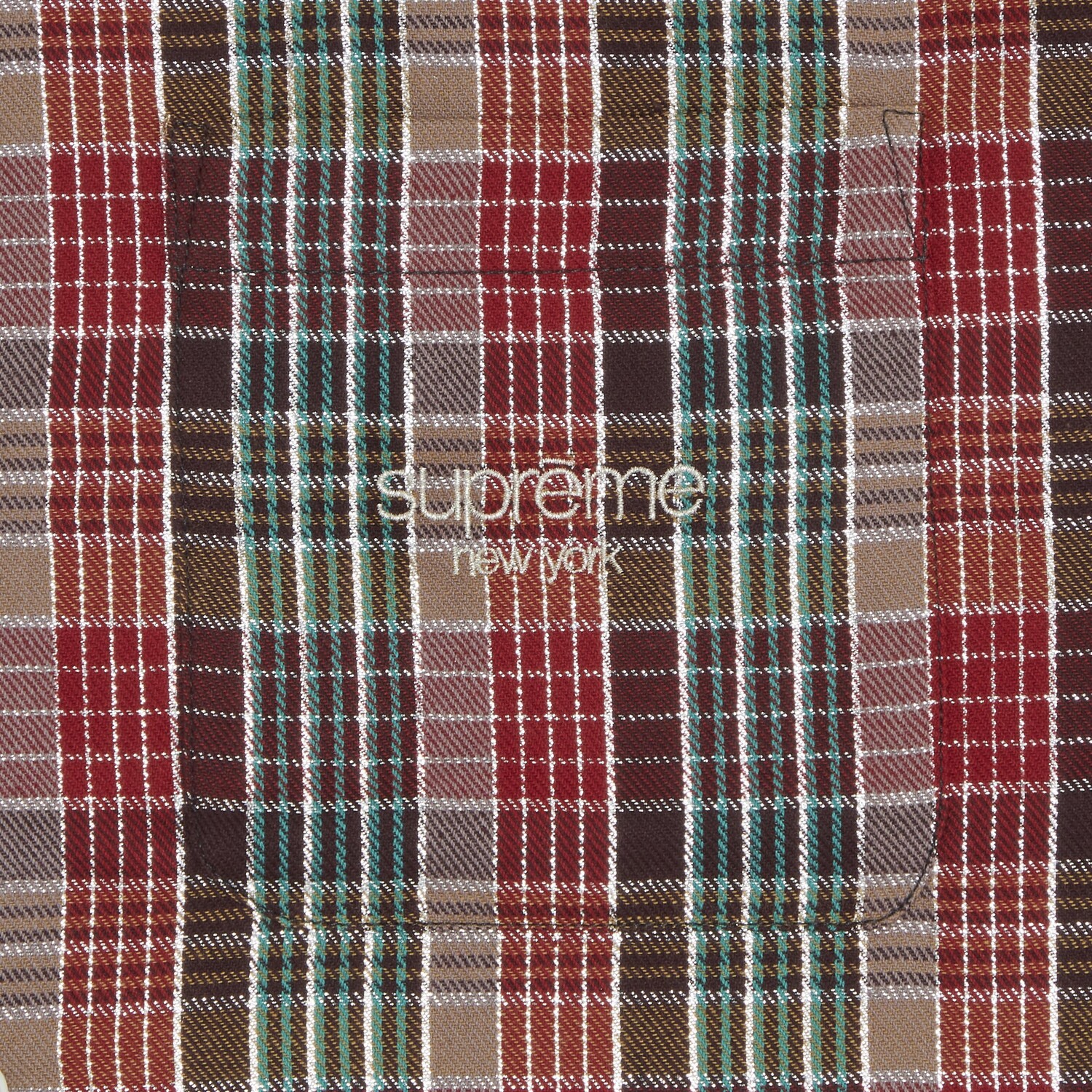 Рубашка в клетку с короткими рукавами в металлизированную клетку Supreme, Красная — фото 3