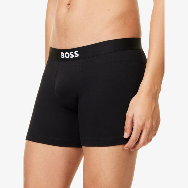 Трусы мужские боксеры Boss one x David Beckham из хлопка с эластаном 3 шт, черный — фото 4