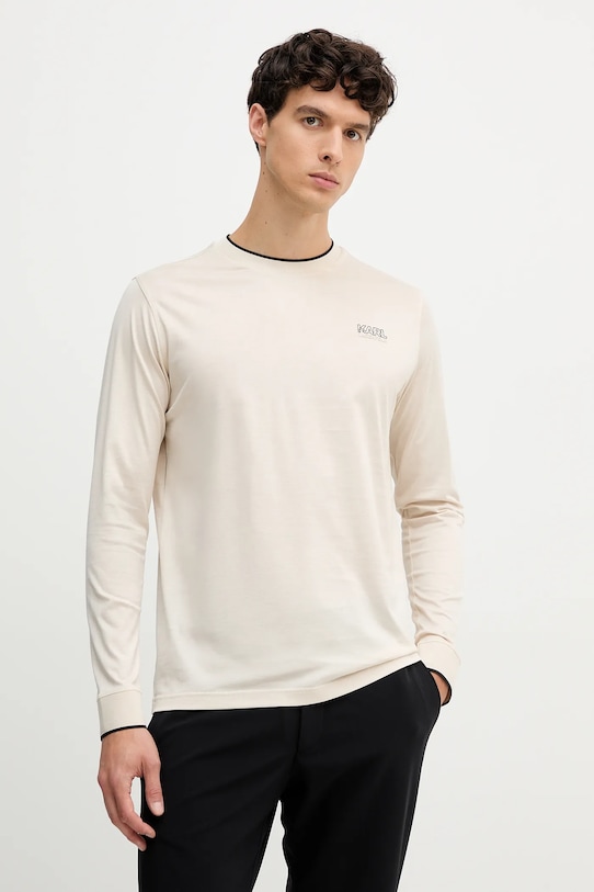 

Хлопковый лонгслив Karl Lagerfeld, бежевый