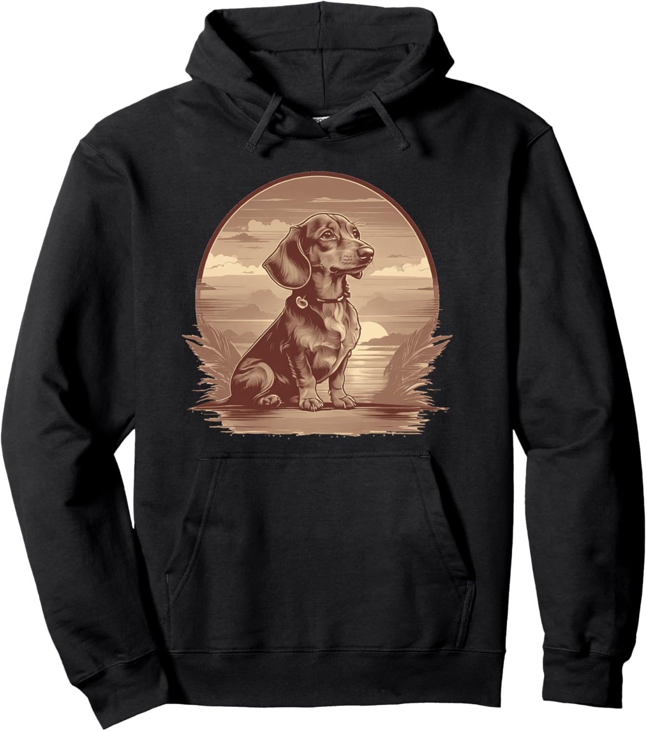 

Забавная мультяшная такса, влюбляющаяся в закат. Толстовка Dackel Hound Dog Sunset Lovely Hund Surfer Beach, черный