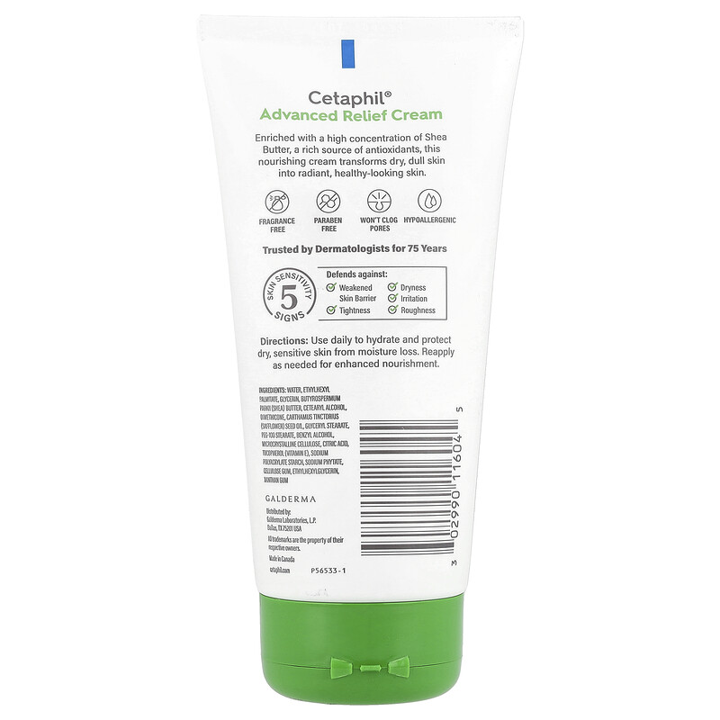Cetaphil, Улучшенный успокаивающий крем с маслом ши, для длительного ухода за чувствительной кожей, 170 г (6 унций) — фото 2