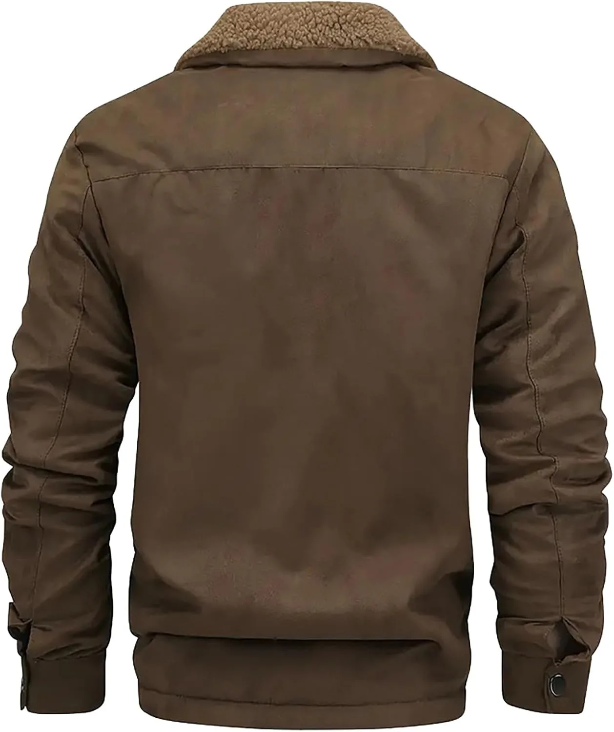 Зимнее пальто для мужчин Sherpa Fleece Lined Jacket на молнии, утепленное верхнее пальто в винтажном стиле Generic, кофейный — фото 4