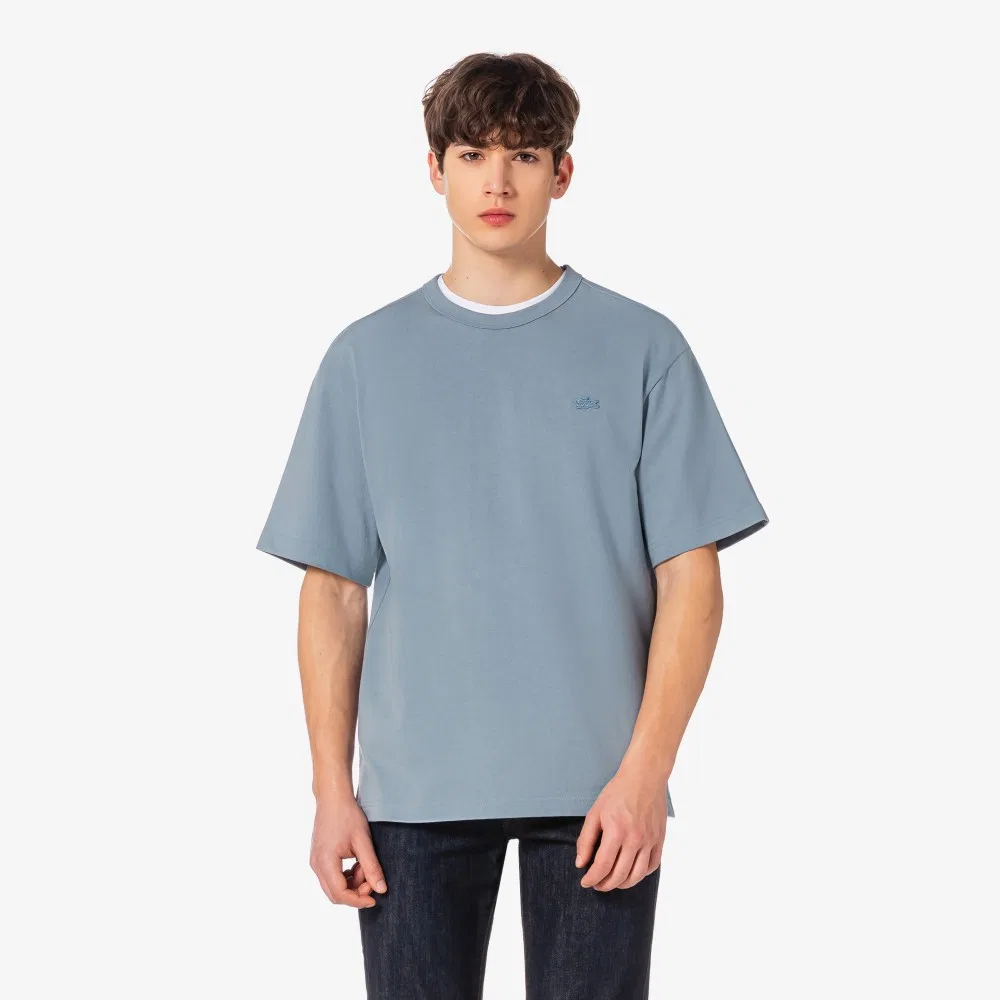 Мужская базовая футболка из плотного джерси, серо-голубая, от Lacoste — фото 4