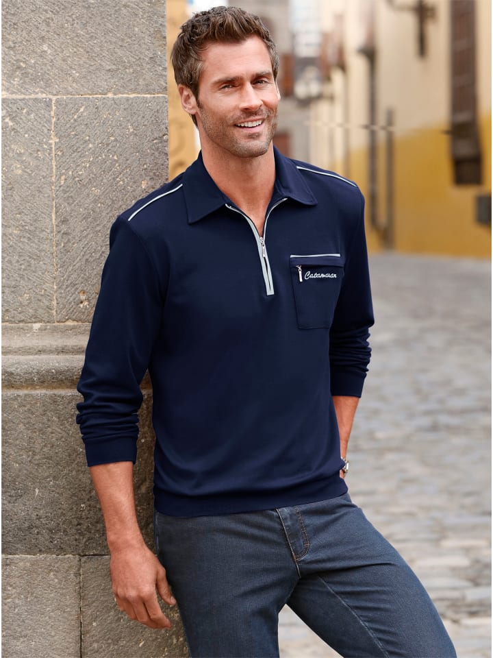 

Рубашка-поло с длинными рукавами темно-синего цвета WITT WEIDEN, Синий, Рубашка-поло с длинными рукавами темно-синего цвета WITT WEIDEN