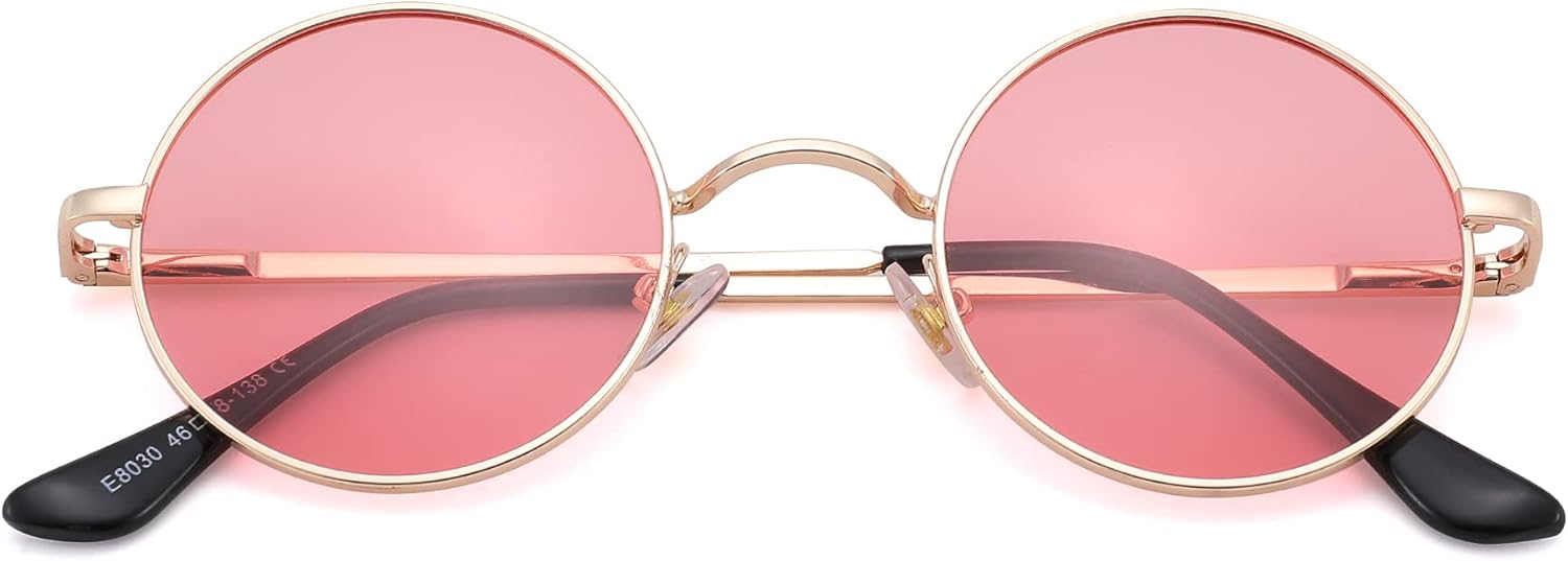 

Солнцезащитные очки Pro Acme Small Round Polarized Sunglasses для мужчин и женщин, в стиле ретро, ​​металлические, в стиле хиппи, с защитой от УФ-излучения UV400, C9 - Gold Frame/Transparent Pink Lens