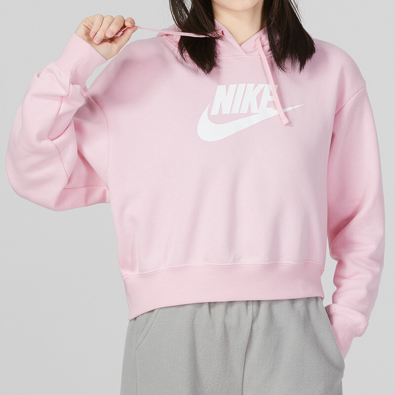 Женская флисовая толстовка с капюшоном Sportswear Club с рисунком, свободного покроя, розового цвета Nike — фото 3