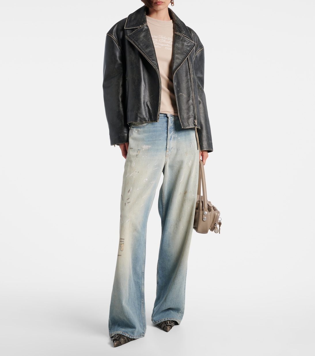 Многослойная футболка из смесового хлопка с принтом Acne Studios, Oatmeal Beige — фото 2