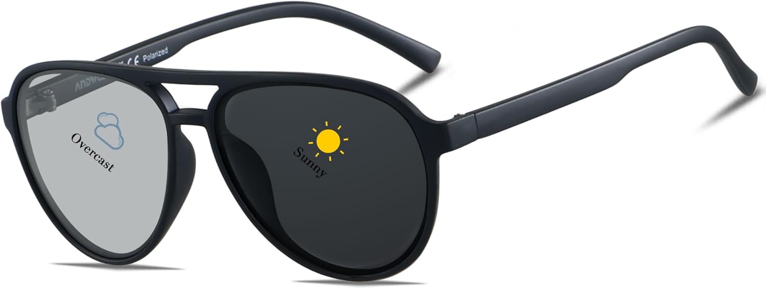 

Солнцезащитные очки-авиаторы ANDWOOD в стиле ретро с поляризацией для женщин и мужчин, классические, винтажные, квадратные, в стиле 70-х, Matte Black | Polarized Photochromic Black