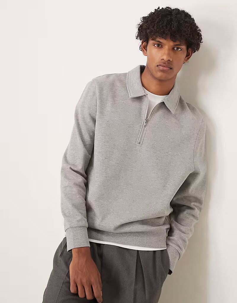 

Толстовка ASOS DESIGN стандартного кроя с застежкой-молнией на четверть оборота и воротником серого меланжевого цвета