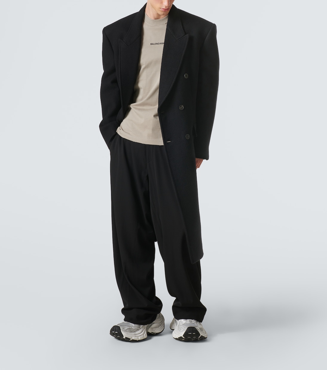 Двубортное кашемировое и шерстяное пальто Balenciaga, 1000-Black — фото 2