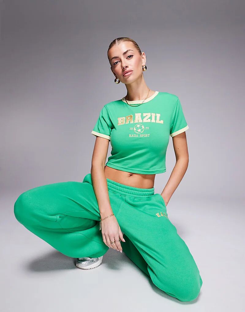 

Футболка Kaiia sport Brazil Baby с контрастной отделкой зеленого и желтого цветов