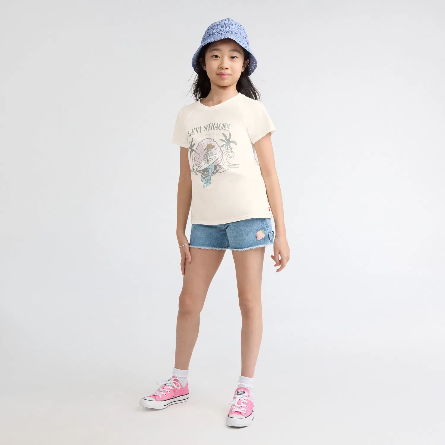 Футболка с коротким рукавом и принтом русалки для девочек 7-16 лет Levi's, Antique White — фото 3