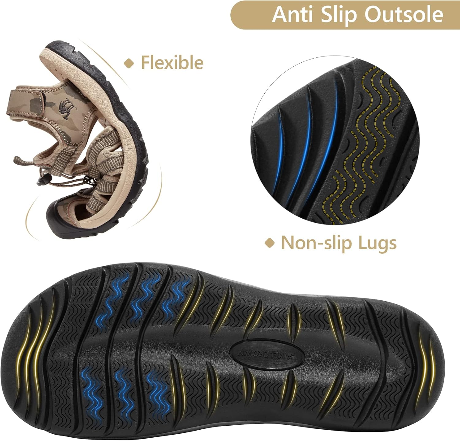 Мужские походные сандалии CAMELSPORTS с закрытым носком, для улицы и пляжа, водонепроницаемые спортивные сандалии-рыбацкие тапочки, водная обувь, зеленый — фото 3