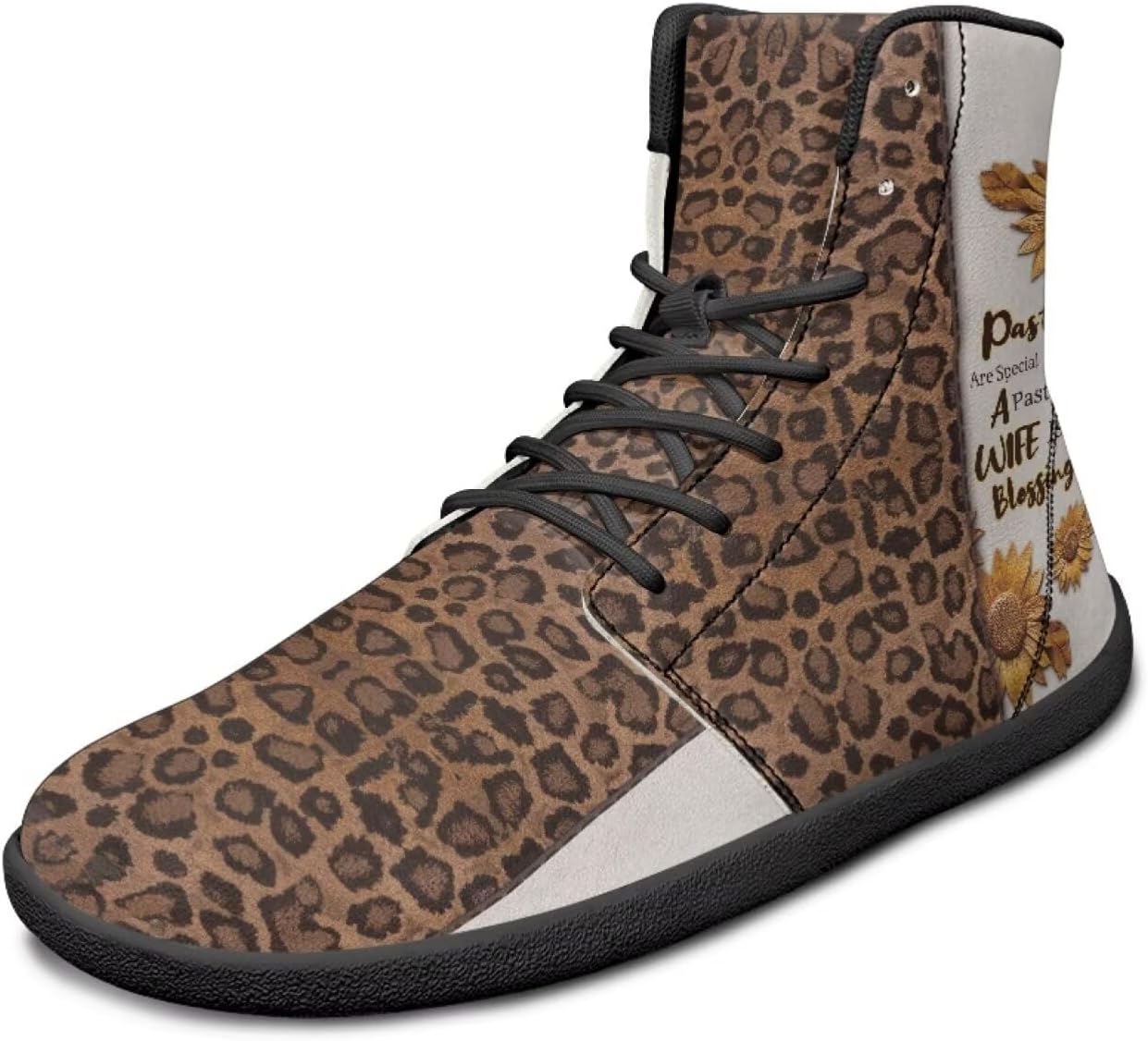 

High Top Bible Faith обувь Мужские кроссовки с резиновой подошвой Босиковые ботинки Заземленные обувь Противоскользящие спортивные кроссовки Watdotory, Leopard Sunflower Faith Cross Print