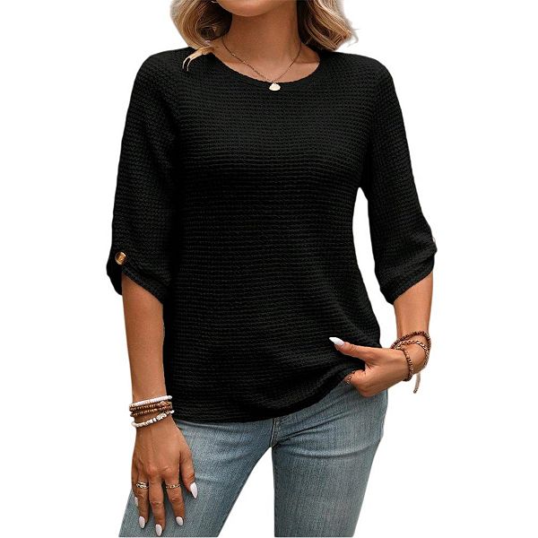 

Женская блуза с коротким рукавом и пуговицами на воротнике Yesfashion, Black