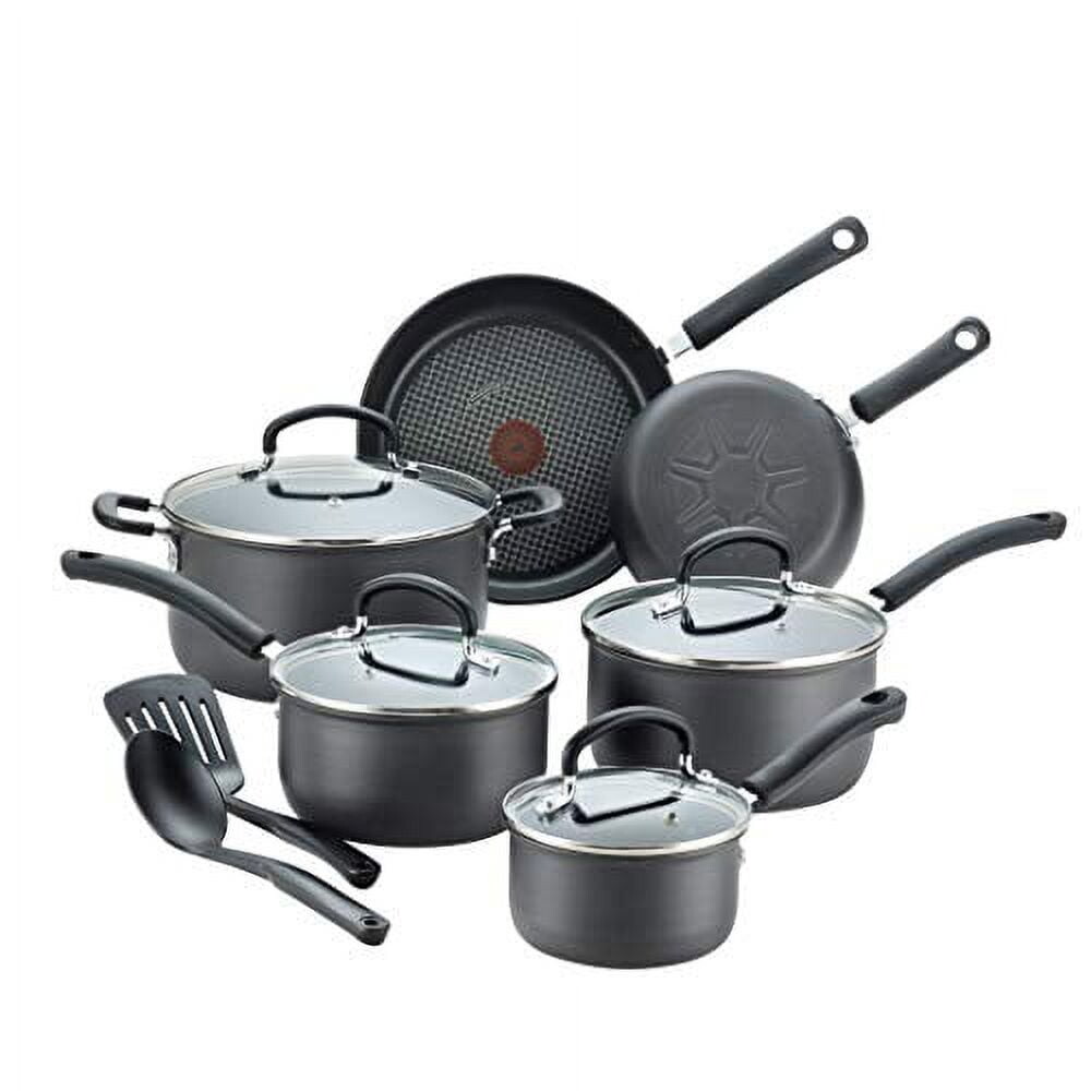 

T-fal Ultimate Набор посуды из 12 предметов с твердым анодированным антипригарным покрытием, набор кастрюль и сковородок, пригодный для мытья в посудомоечной машине, черный Groupe SEB