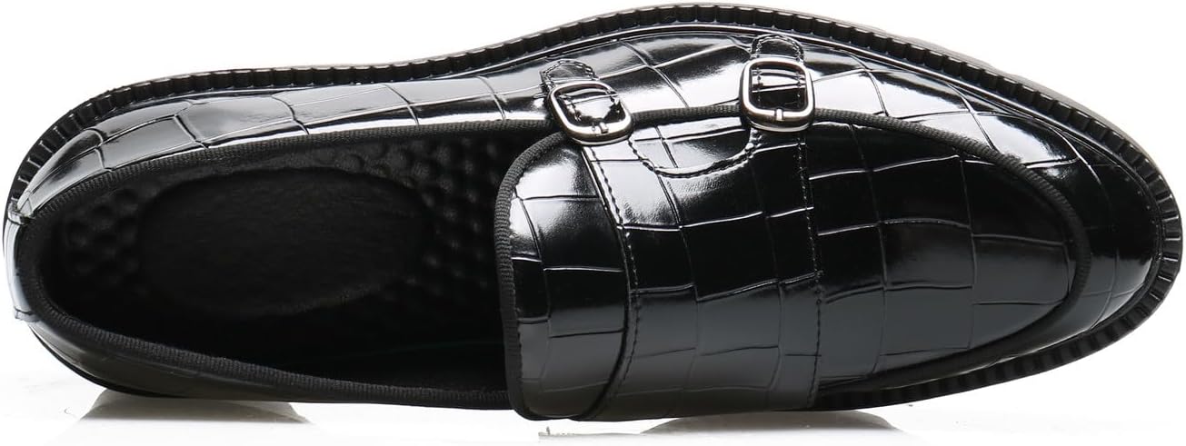 Мужские лоферы Santimon Loafers, повседневные, на каблуке, без шнурков, из лакированной кожи, с узором «шотландка», пенни-лоферы, смокинг, туксо, свадебные мокасины, официальная обувь для бизнеса и выпускного, черный — фото 3