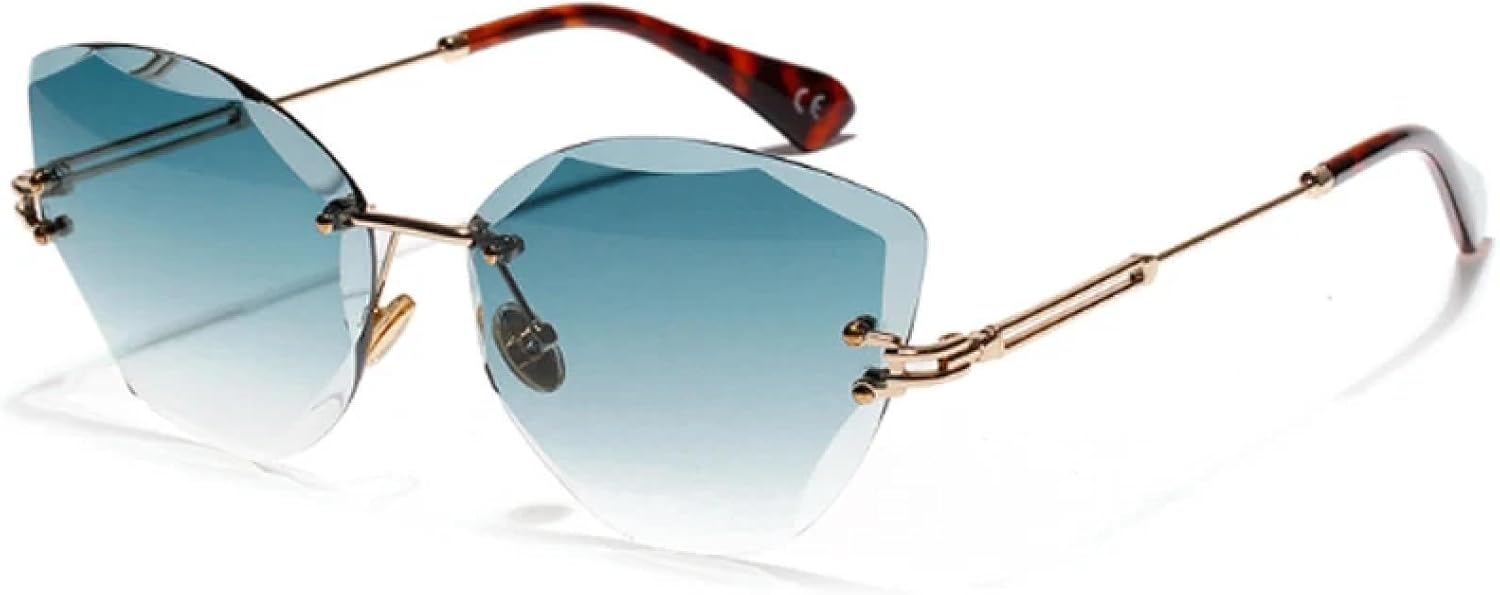 

Ретро металлические солнцезащитные очки «кошачий глаз» для женщин и мужчин, без оправы, с градиентным переходом цвета, защита от УФ-излучения UV400 TKKTLLT, Leopard Blue