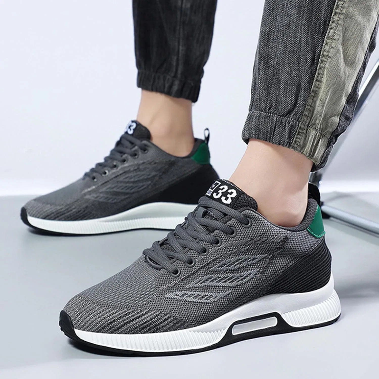 Кроссовки Generisch Sneaker Herren Paar Herrenschuhe mit Erhöhung, lässige Mesh-Sneaker, leichte, atmungsaktive Sportschuhe zum Schnüren mit verstecktem Hebeabsatz für Männer, 10 cm, Grau — фото 3