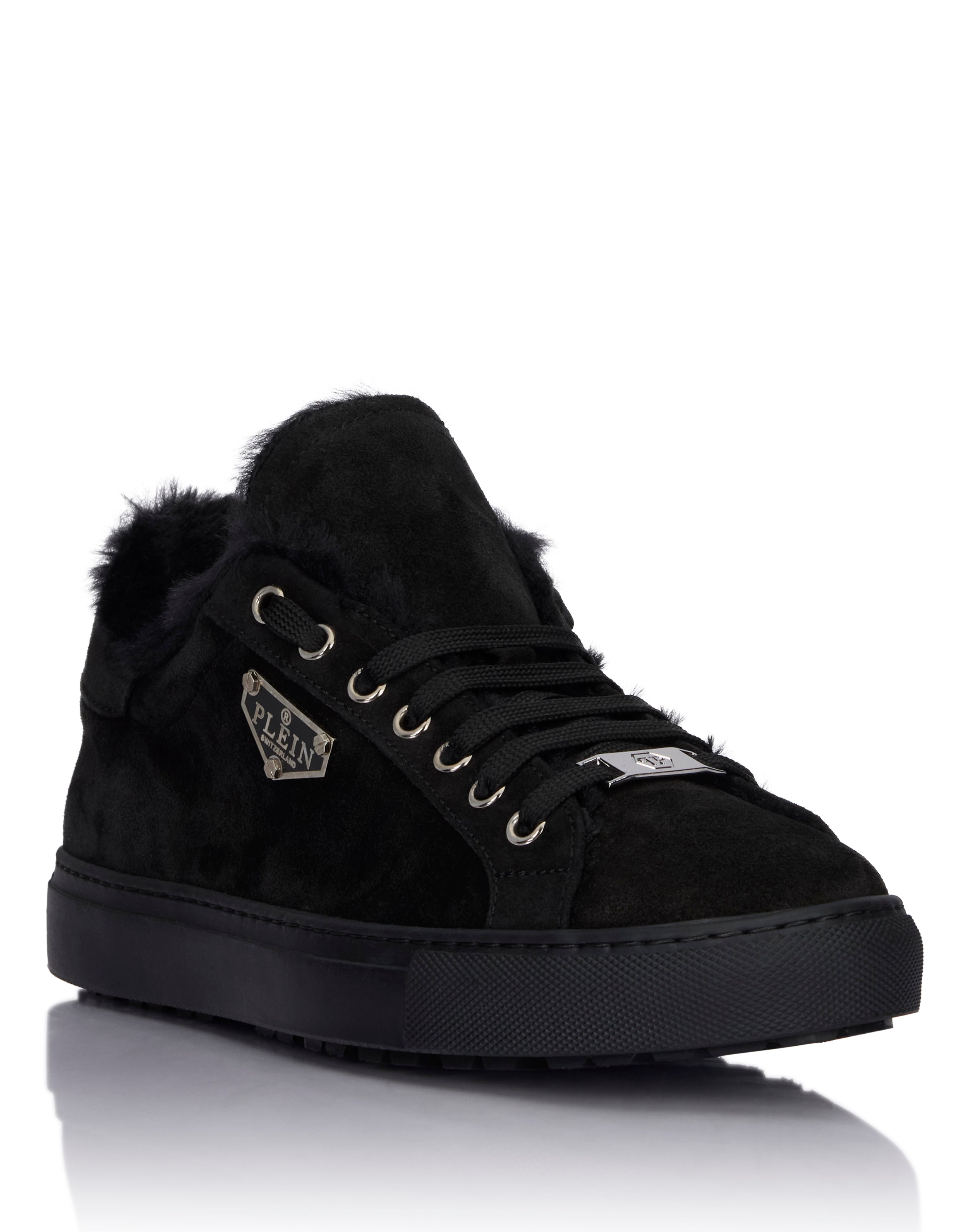 Низкие кроссовки из замши и овчины PHILIPP PLEIN, черный