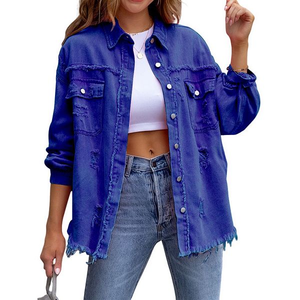

Женская рваная джинсовая куртка с длинным рукавом Yesfashion, Blue