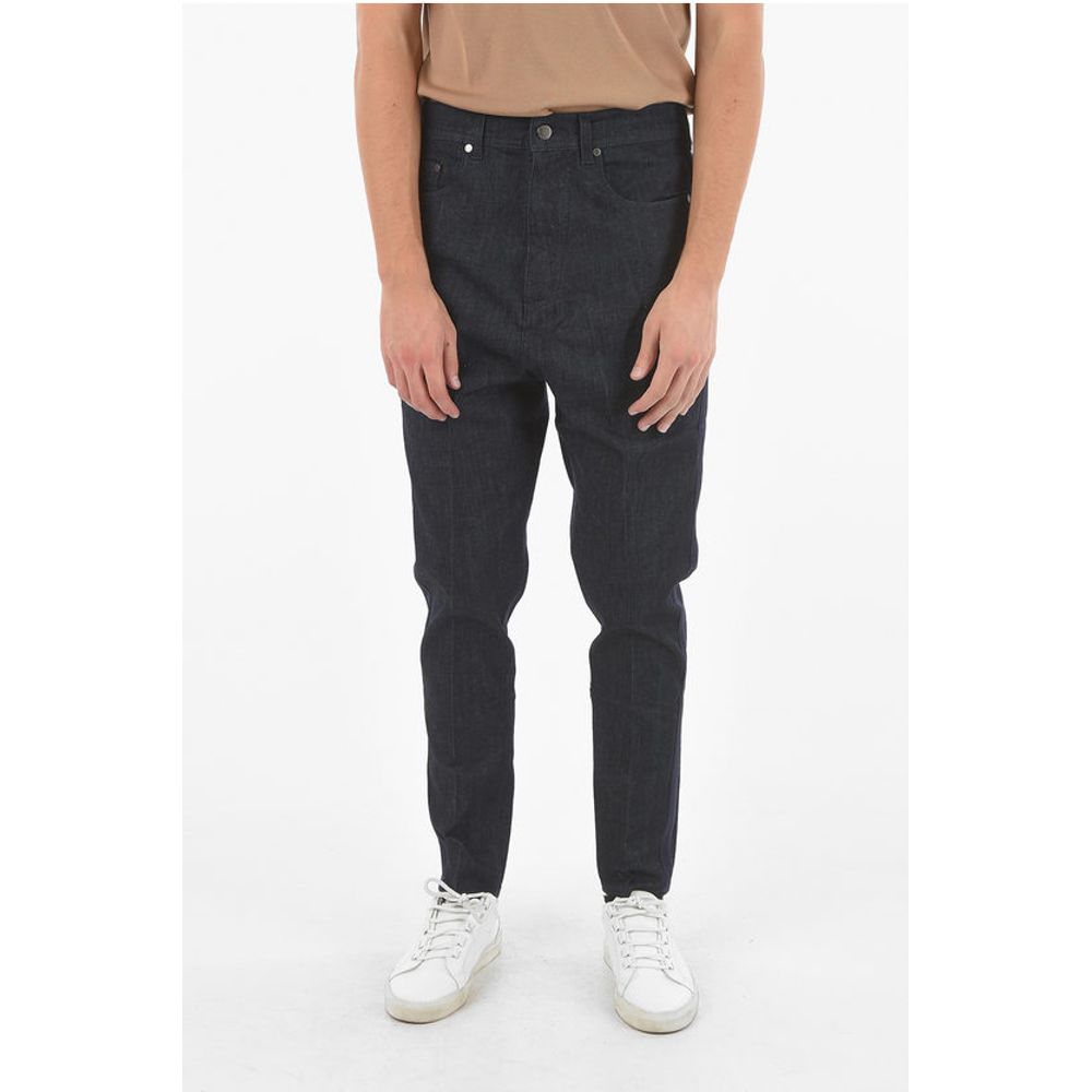 

THE GODFATHER OF DENIM Джинсы из необработанного денима с низким шаговым швом и атласом Neil Barrett, Blue